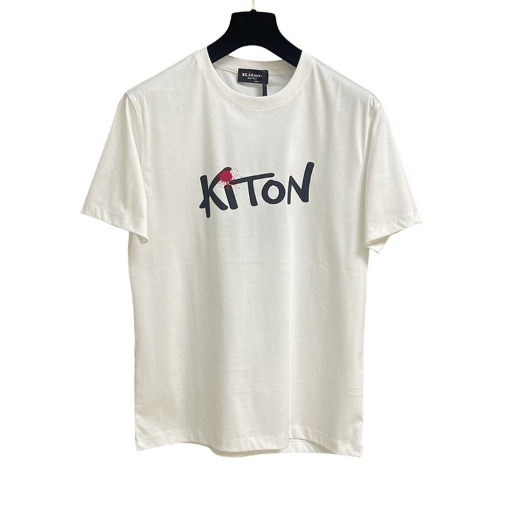 White Crew Neck T-Shirt With Kiton Logo